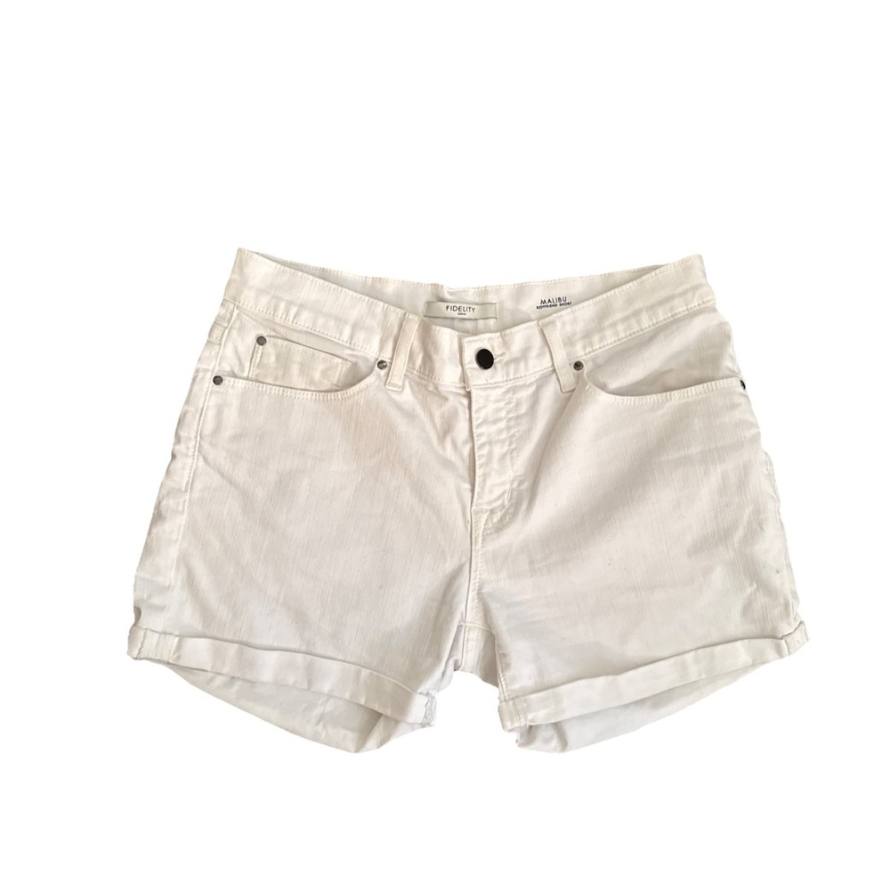 Fidelity Malibu Boyfriend Shorts white riot Size 28 Women's rise 9.5 inseam 4‎